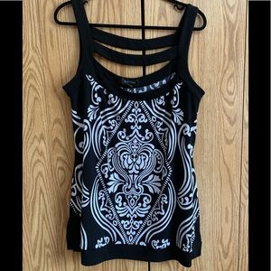 White House Black Market, blouse, black & white XL, EUC
